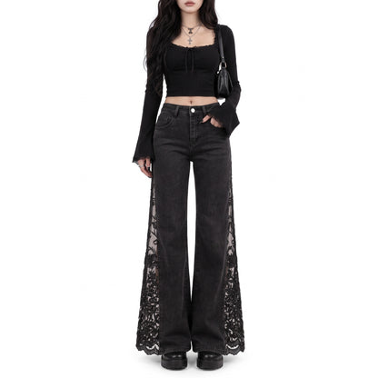Hollow Rose Lace Flare Jeans