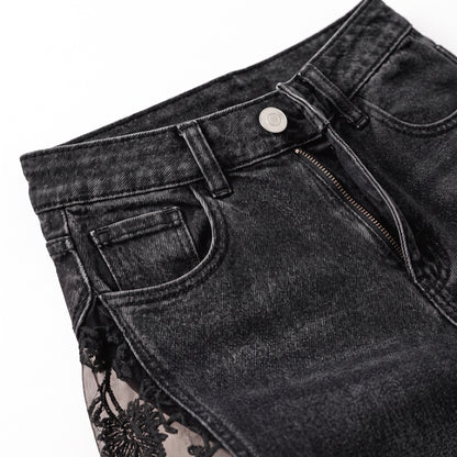 Hollow Rose Lace Flare Jeans